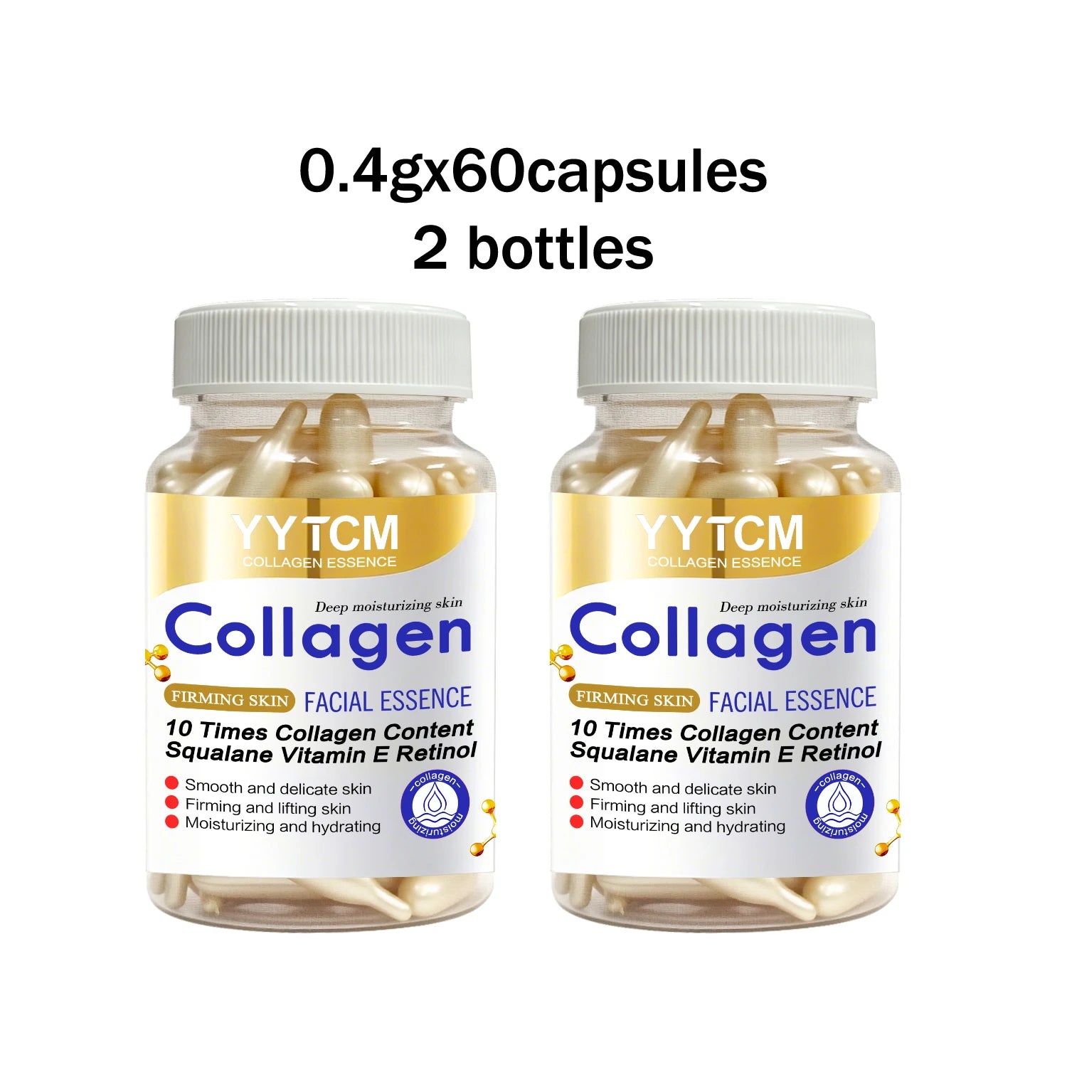 Collagen Firming Capsule Essence, Moisturizing and Hydrating for Smooth Skin, Contains Plant-Based Squalane, Retinol, and Vitamin E Deep Hydration Essence (0.4Gx30 Capsules)/Bag-1 Bag