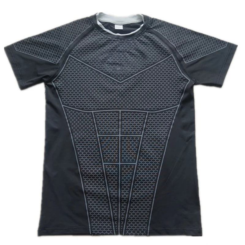 2026 Men Running Sports T-shirt Training Quick Dry Tight Short Sleeves Shirt Bat Pattern Short Sleeve Fitness Tee  men Clothing