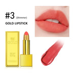 Glitter Sexy Lipstick Shimmer Gold Lipstick Long Lasting Waterproof Cosmetic Gold Brick Tube Valentine's Day Gift For Woman