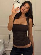 Hugcitar Women Fashion Square Collar Solid Patchwork Lace Sexy Crop Tank Top Summer Clothes Summer Clothes Streetwear Party