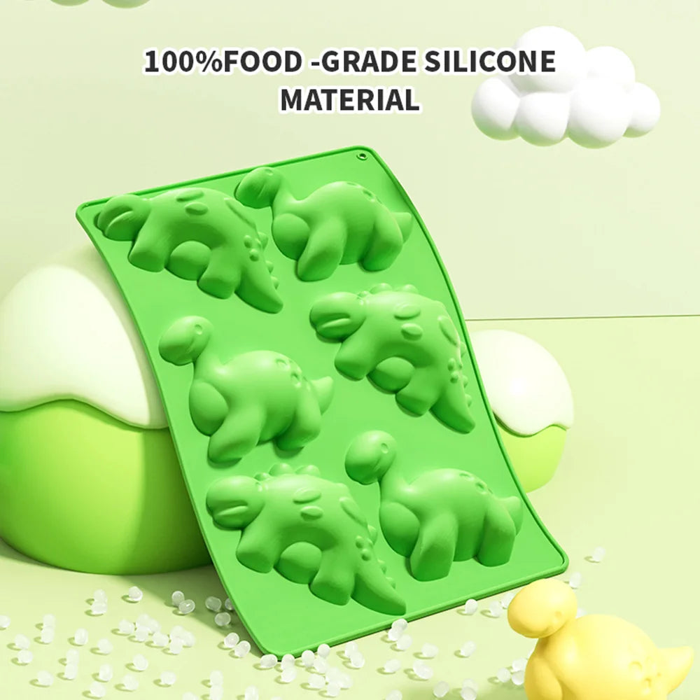 Silicone 6 Cavities Dinosaur Jello Molds for Chocolate Dinosaur Soap Molds for Baking Dessert Cupcake Topper Cake Decoration
