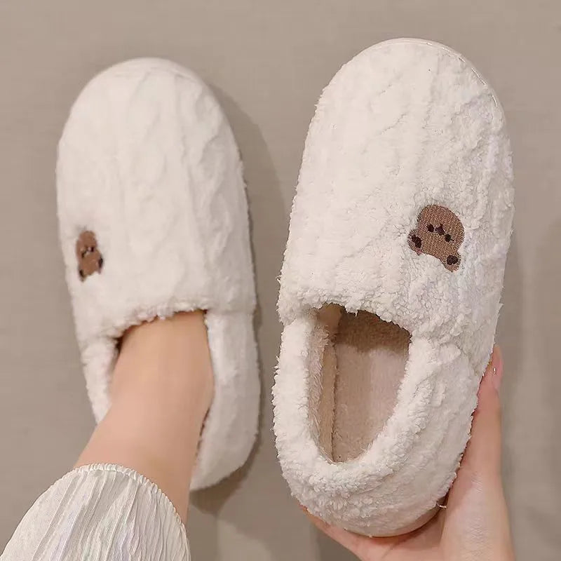 Big Size 48 49 Men Home Slippers Winter Warm Plush Slides Couples Indoor Flats Anti-slip Bedroom Shoes Women Autumn Furry Slides