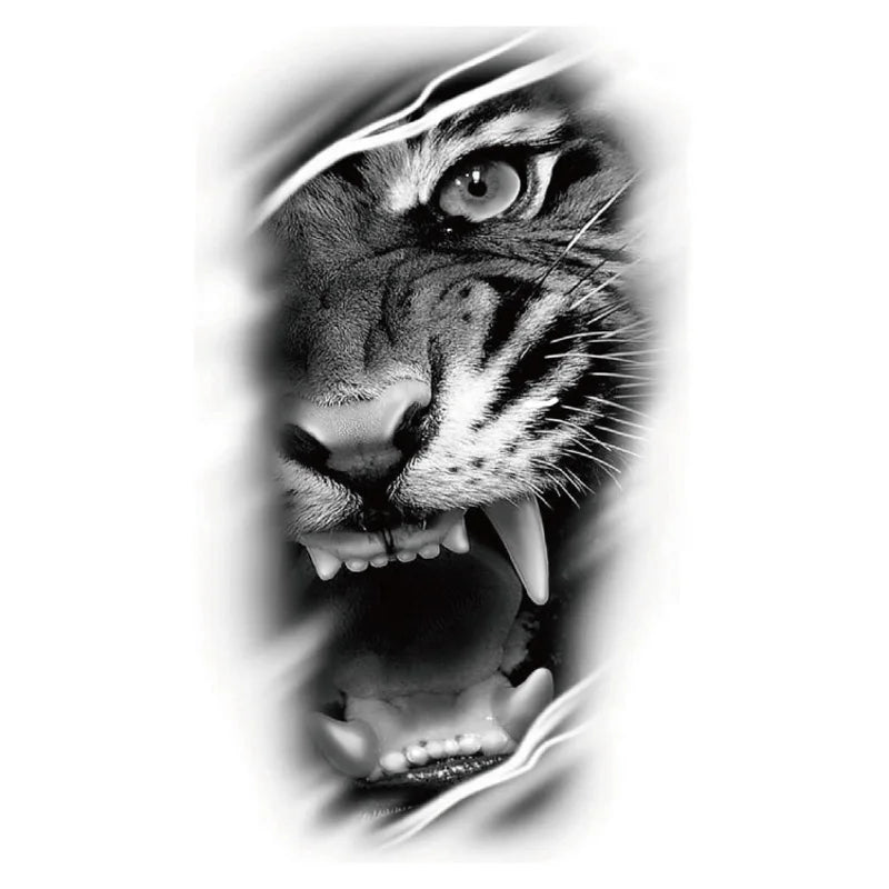 Waterproof Temporary Tattoo Sticker Forest Big Tiger Lion Wolf King Body Arm Hand Cool Art Black Animal Men Women Fake Tattoos