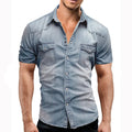 New 2026 Men's Denim Shirt Fashion Short Sleeve Soft Solid Slim Cowboy Tops Men Trend Streetwear Vintage Casual Cardigan T-shirt