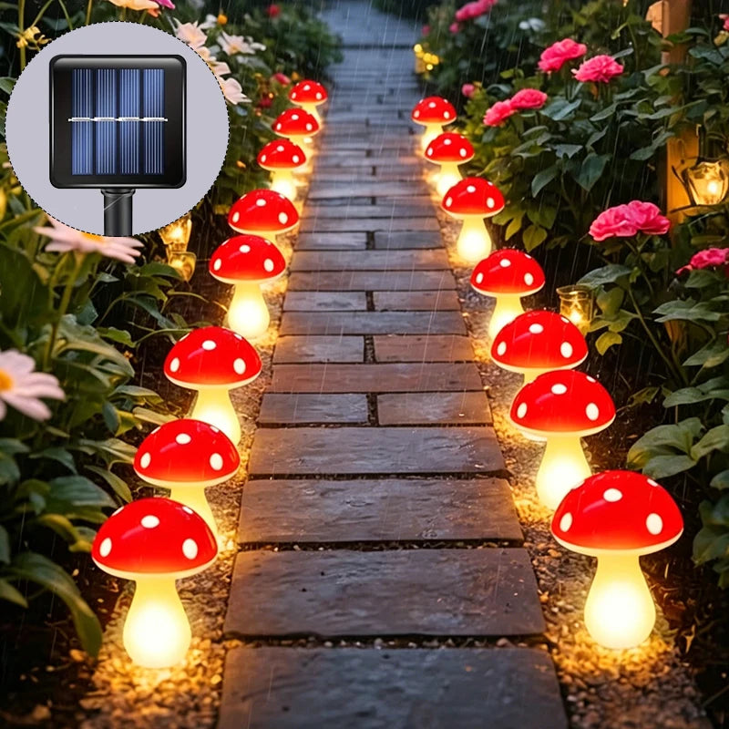 LED Fairy Mushroom Solar Lawn Lights Waterproof 8modes Garden Solar Ground Light String for Courtyard Street Patio Path Decor
