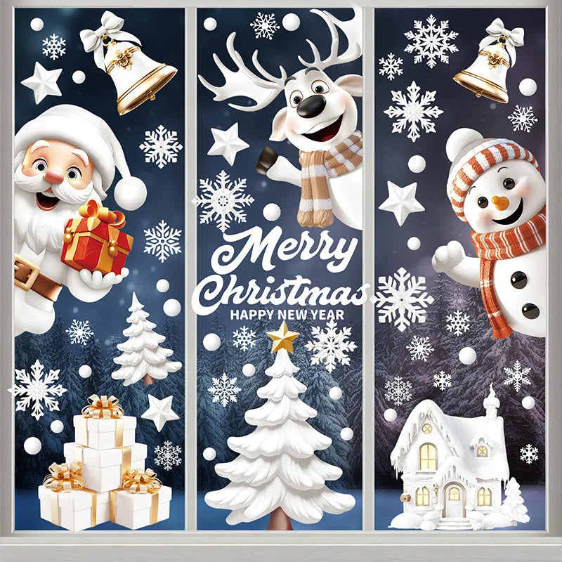 New White Christmas Sticker Santa Claus Christmas Static Sticker Shopping Mall Shop Window Background Decorative Window Sticker