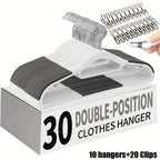 30pcs（10 hangers+20 clips） Anti Slip Hangers Set - Heavy Duty Velvet Clothing Hangers for Wardrobe, Multiple Colors