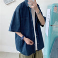 Short Sleeve Jacket Shirt Men's Trendy Brand INS Five Sleeve Casual Versatile Half Sleeve Trendy BF College Style Denim Shirt
