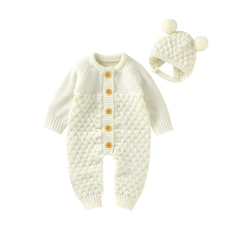 Newborn Baby Clothes Set Knitted Infant Girl Boy Romper +Hat +Gloves +Shoes Fall 4PC Long Sleeve Jumpsuit Outfits +Mitten +Boots