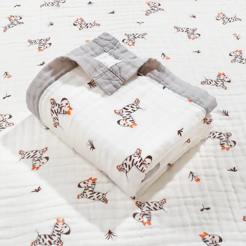 Baby Blankets 6 Layers 100% Cotton Gauze Breathable Infant Wrap Soft Absorbent Newborn Swaddle Blankets Cartoon Baby Bath Towel