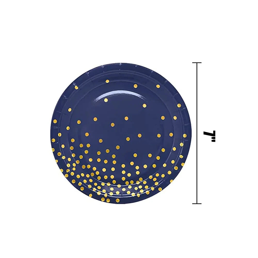 Navy Blue Gold Party Decorations Blue and Gold Disposable Tableware Set Paper Plates Cups Napkin Tablecloth Wedding Anniversary