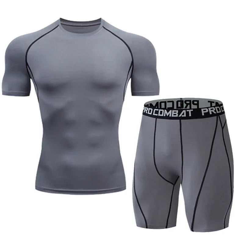 Men's Running Set Summer Quick Drying Sweat-absorbing Short Sleeved T-shirt Shorts Sports Suit Two-piece Set Men