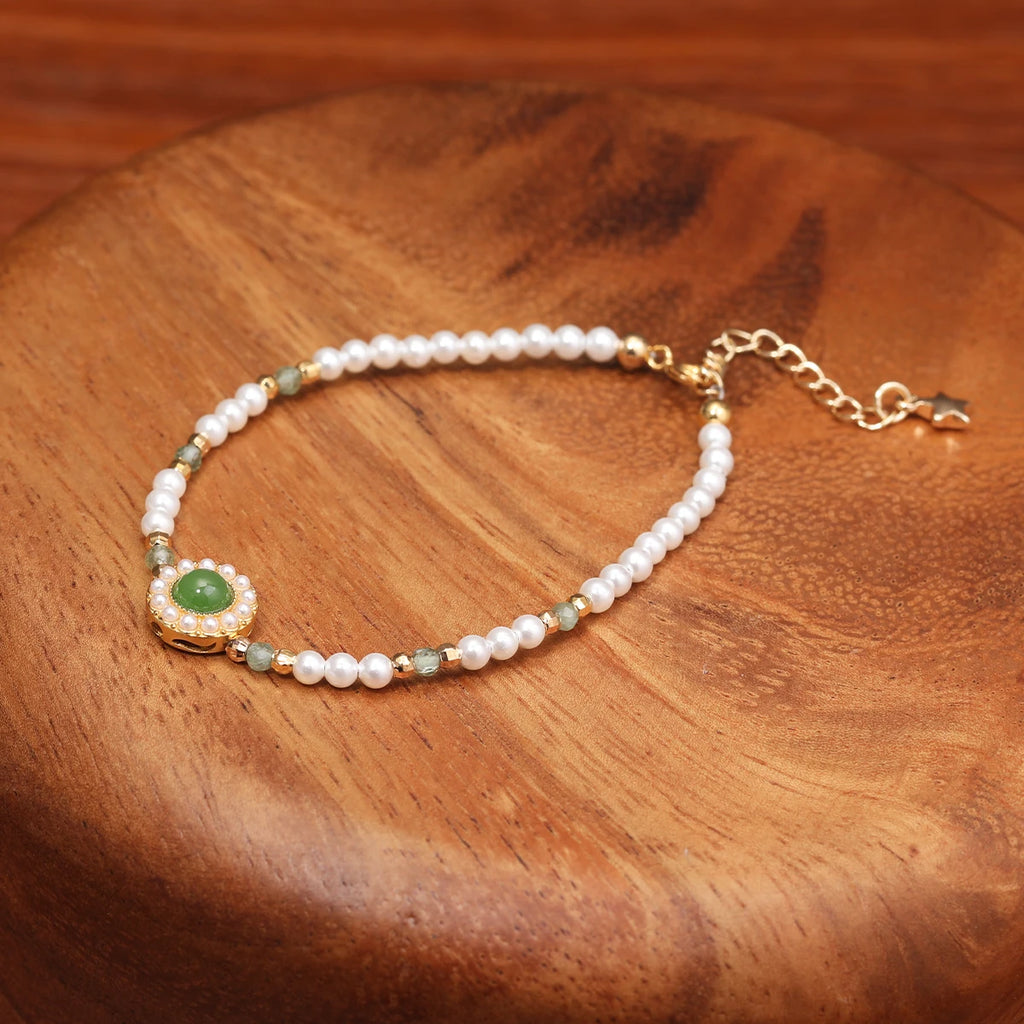 Green Gventurine Bracelet For Girl Friendship Simple Freshwater Pearl Bracelets For Women Pulseras Femme Boho Jewelry Giftt