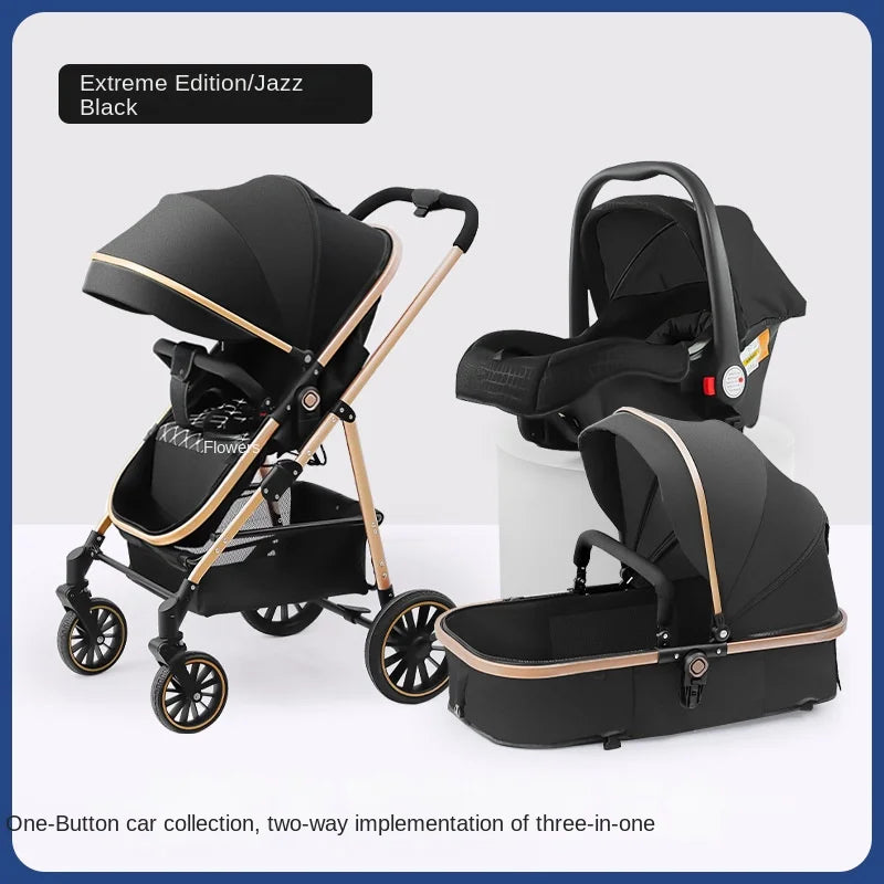 3-in-1 Baby Stroller High Landscape Large Wheel Baby Stroller Can Sit and Lie Two-way Push Travel Stroller with 0-4 years baby