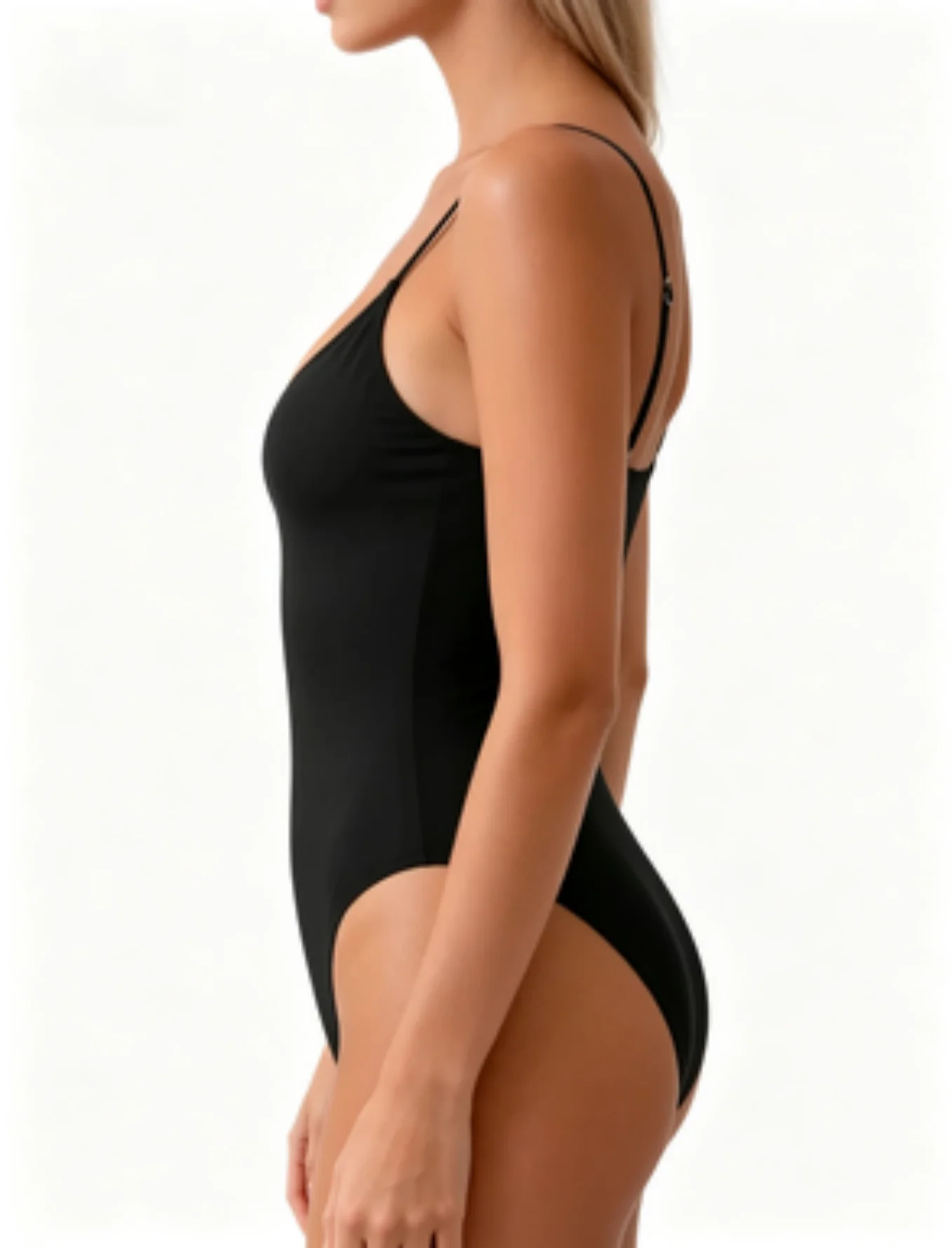 2438 Women One-Piece Swimsuit Cutout V-Neck Ruched Tummy Control Bathing Suit with Gold Chain Detail Beachwear