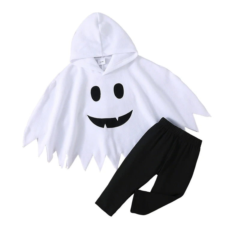 Infant Halloween Ghost Cosplay Costume Baby Hooded Cape Poncho Cloak for Kids Party Dress Up Wear
