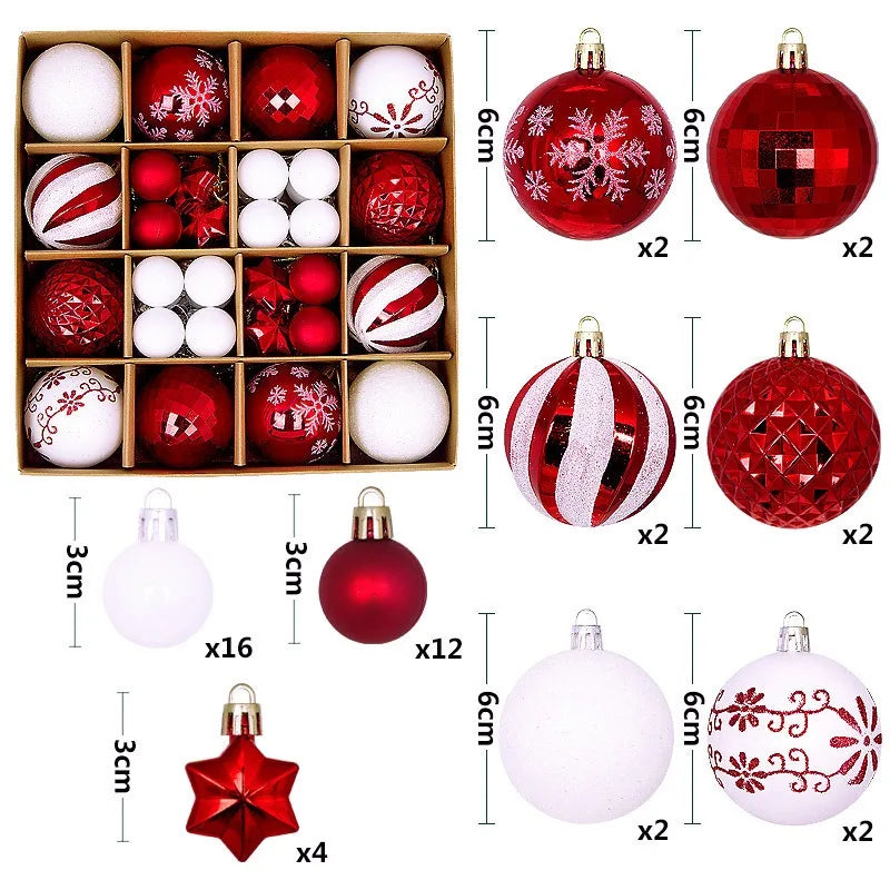 44Pcs 3/6CM Merry Christmas Decoration Ball Christmas Tree Topper Pendant for Home Decor New Year 2026 Navidad Gifts Supplies