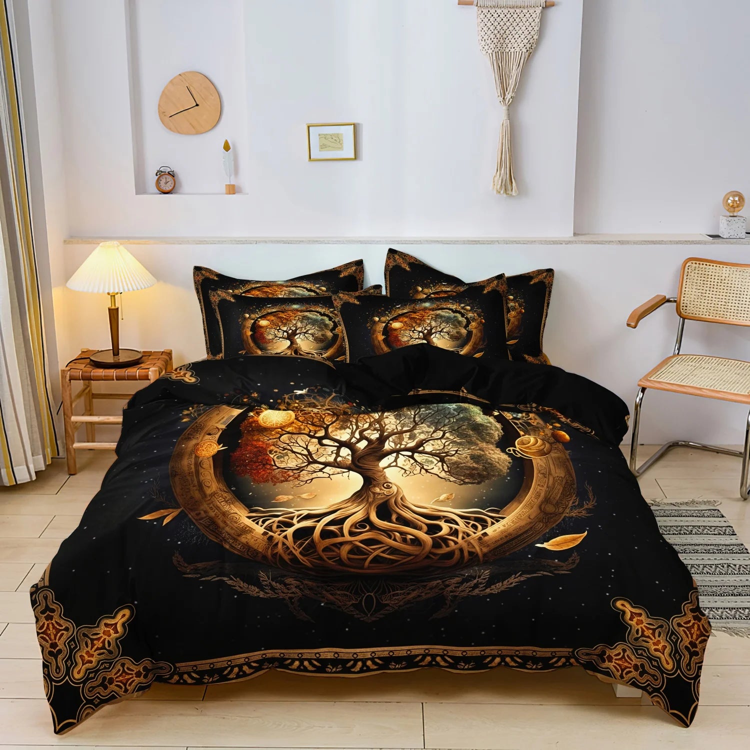 3pcs Set Universe Tree of Life Mystical High Definition Print Duvet Cover Home & Dorm Nordic Style Cosmic Tree Texture Bedding ﻿