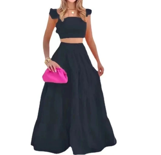 Skirt Y2k Two Piece Set Womans Clothing New 2026 Spring/Summer Elegant Sexy Collage Sleeveless Top and Longuette Suits Female