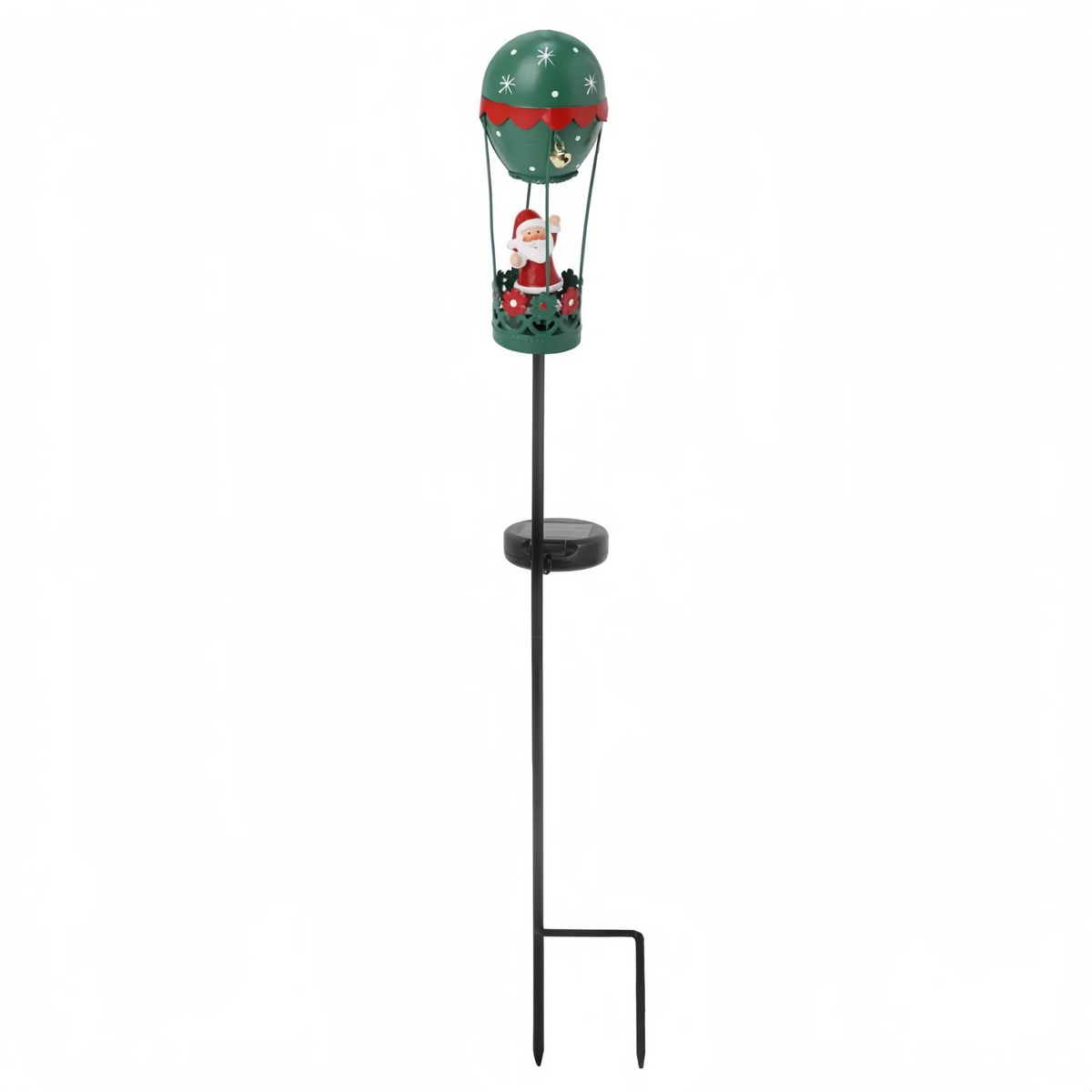 Outdoor Garden Solar Stake Light, Garden Iron Christmas Statue Light, Garden Solar Christmas Iron Santa Claus Sitting on a Hot Air balloon with Bells and Lights Inserted, for Yard Pathway Christmas Home Decor