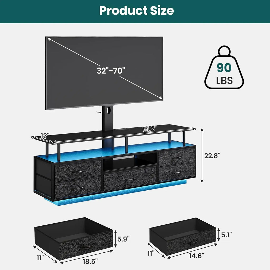 TV Stand with Mount for 32/55/65/70 inch TVs, 51.2" LED TV Stand with Power Outlets & Storage,Entertainment Center