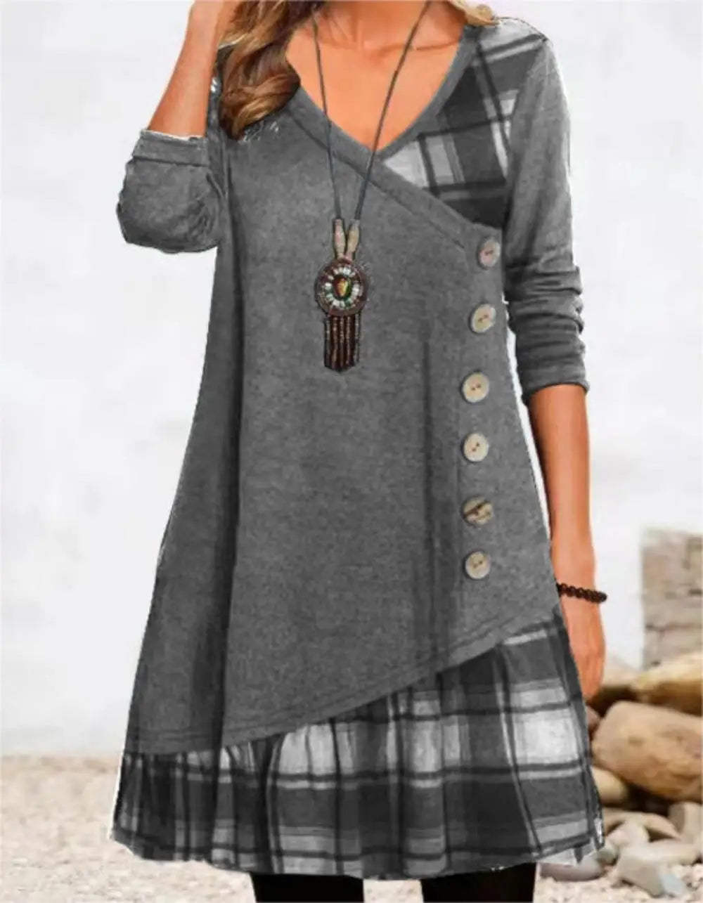 Dresses for Women, European and American Autumn and Winter Elegant Everyday Loose Party Dress with Buttons and Long Sleeves