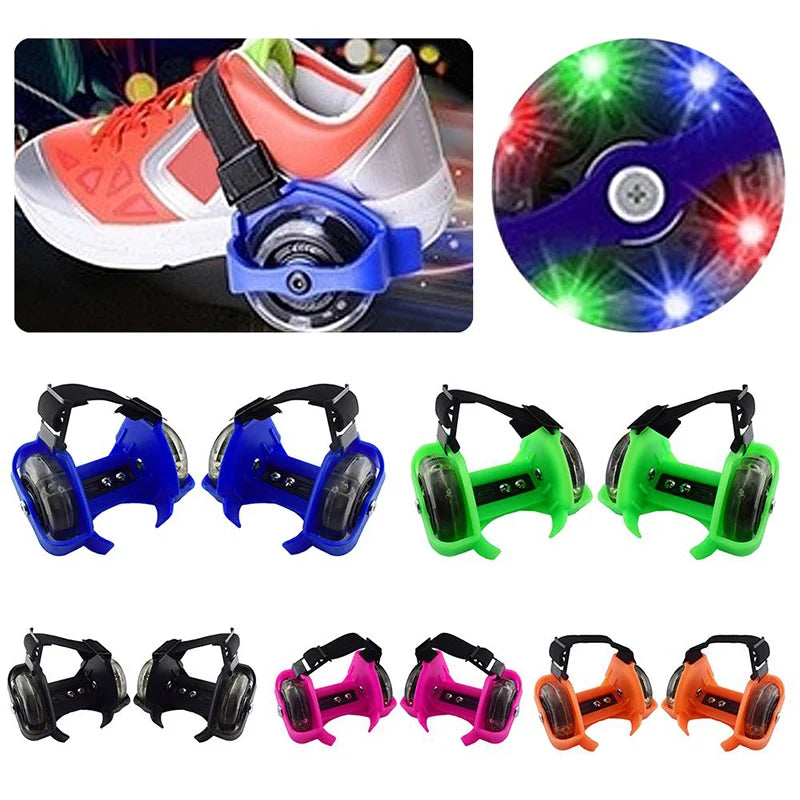 Outdoor Skating Shoe Two-Wheeled Heel Wheels Adjustable Roller Skates PVC 3 Color LED Flashing Luminous Wheel Shoes For Children