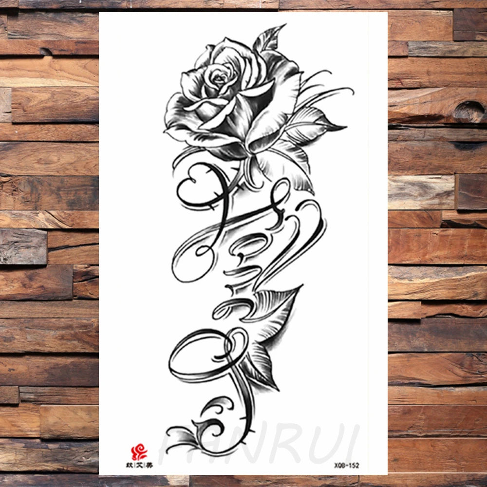 Watercolor Rose Flower Temporary Tattoo For Women Kids Girls Cherry Fake Tattoos Sticker Sexy Lotus Henna Waterproof Tatoo Waist