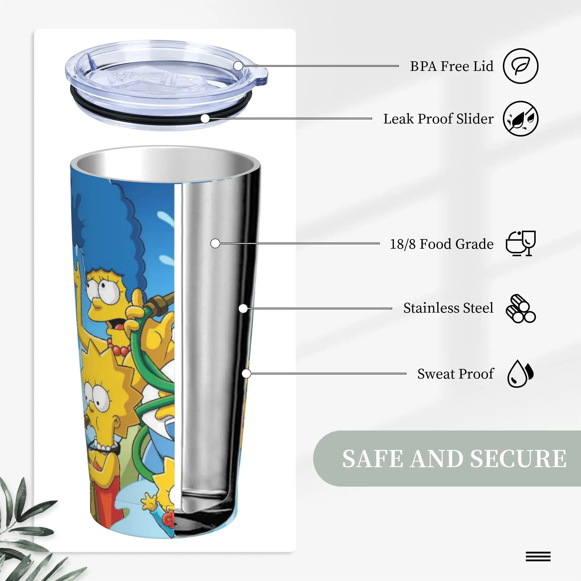 Simpsons Cartoon Tumbler Vacuum Insulated  Thermal Cup with Lid Straw Smoothie Tea Mugs Spill Proof