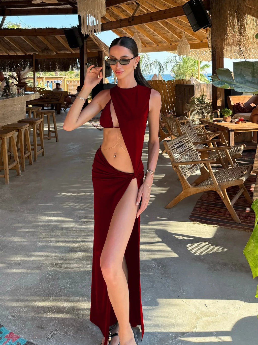 Black 3 Piece Triangle Bikini Sets 2025 Sexy Hollow Out Coverup Dress Swimsuit Women Bikini Set Beachwear Bathing Suit K282