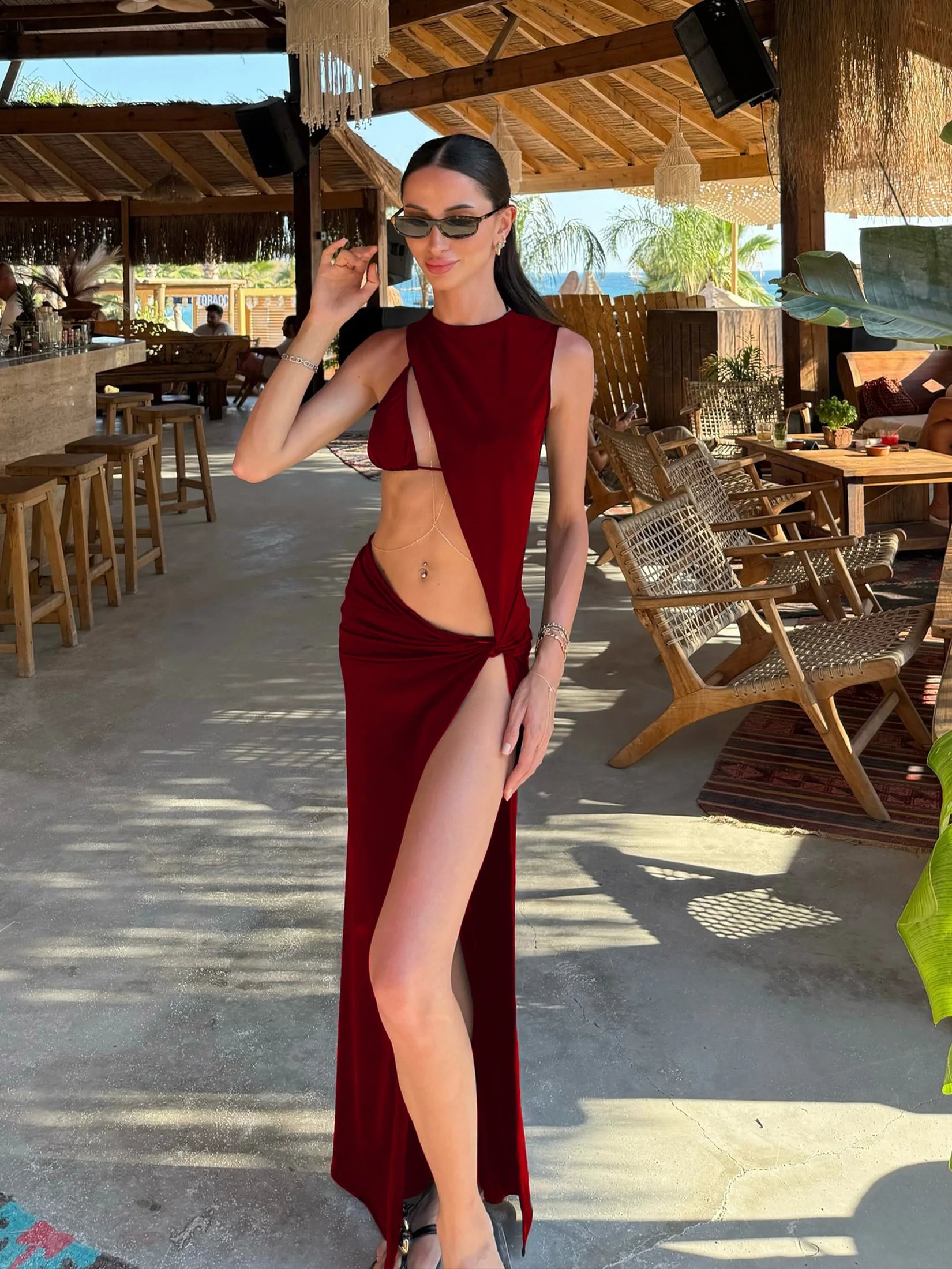 Black 3 Piece Triangle Bikini Sets 2025 Sexy Hollow Out Coverup Dress Swimsuit Women Bikini Set Beachwear Bathing Suit K282