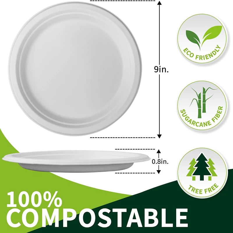 50-Pack 9-Inch Food-Grade Disposable Dinner Plates - Convenient Leak-Proof & Microwave-Safe for Picnics Parties Daily Takeout