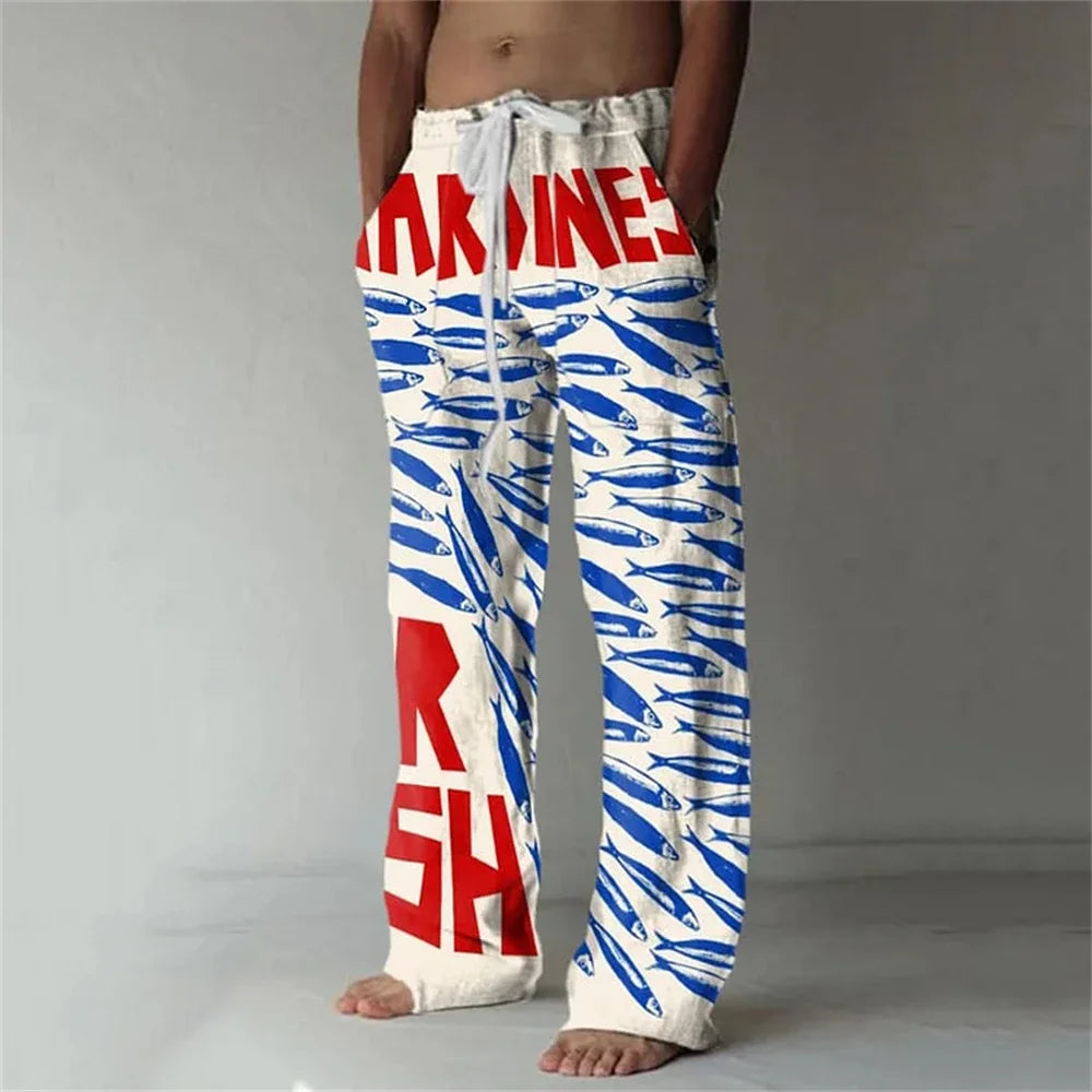Loose And Casual men's New Bamboo Leaf 3D Printed sweatpants, Versatile And Fashionable Pocket Drawstring Sports Pants