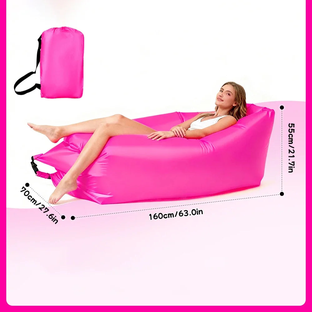 Portable Multicolor Inflatable Lazy Sofa, Fold‑Up Air Sofa Bed for Outdoor Beach Camping Single Size Relax Lounger