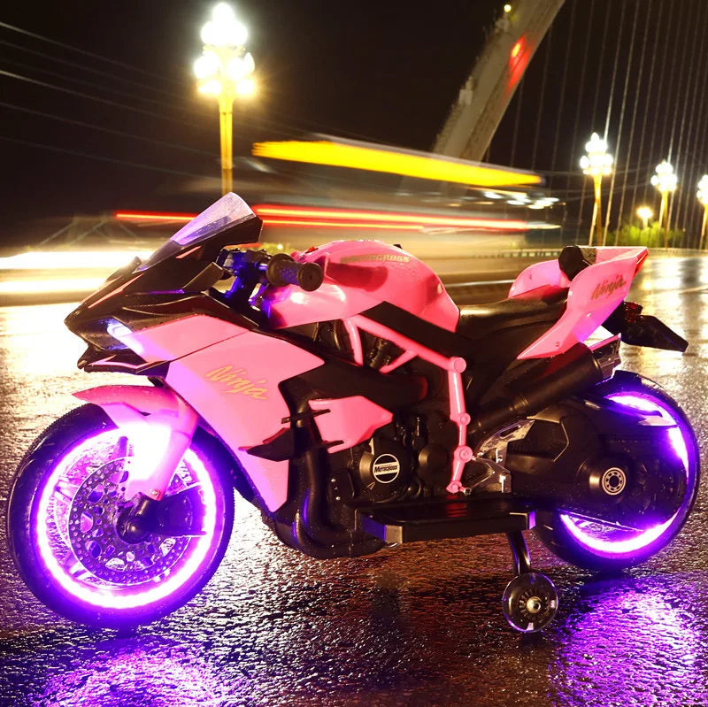 12V 1.1M Long Children Electric Two Wheeled Rechargeable Drive Motorcycle For 3-9 Years Kids Can Take Double Large Toy Car