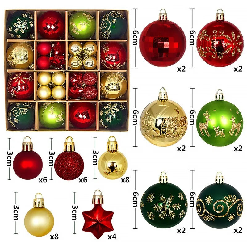 44Pcs 3/6CM Merry Christmas Decoration Ball Christmas Tree Topper Pendant for Home Decor New Year 2026 Navidad Gifts Supplies