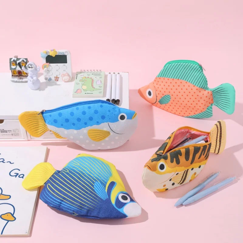 Back-To-School Supplies, Large-Capacity Pencil Case, Creative and Fun Pen Bag, Pufferfish, Deep-Sea Fish Cartoon Animal Stationery Box, Multi-Functional Storage Bag, Toiletry Bag