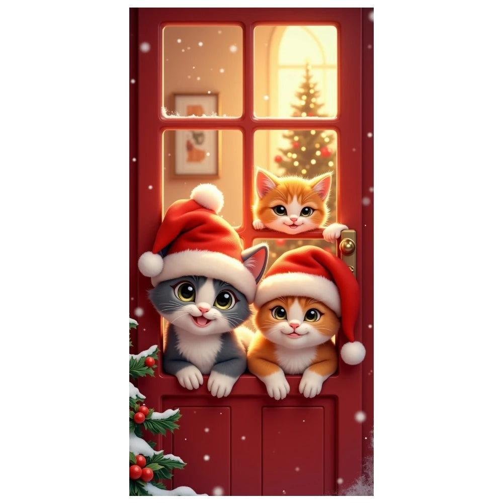 Christmas Door Cover Decorations Santa Claus Send Gift Background Banner for Indoor Outdoor Home Porch Holiday Decor Supplies