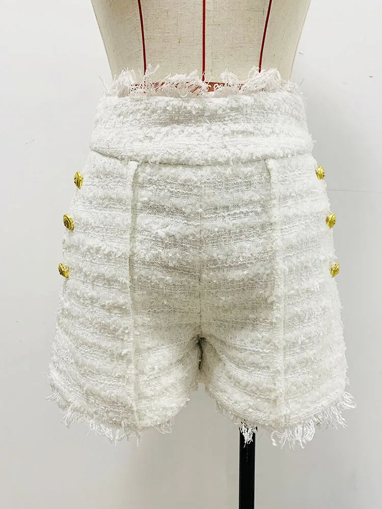 HIGH STREET Newest 2026 FW  Designer Women's  Tassel Fringed Tweed Shorts