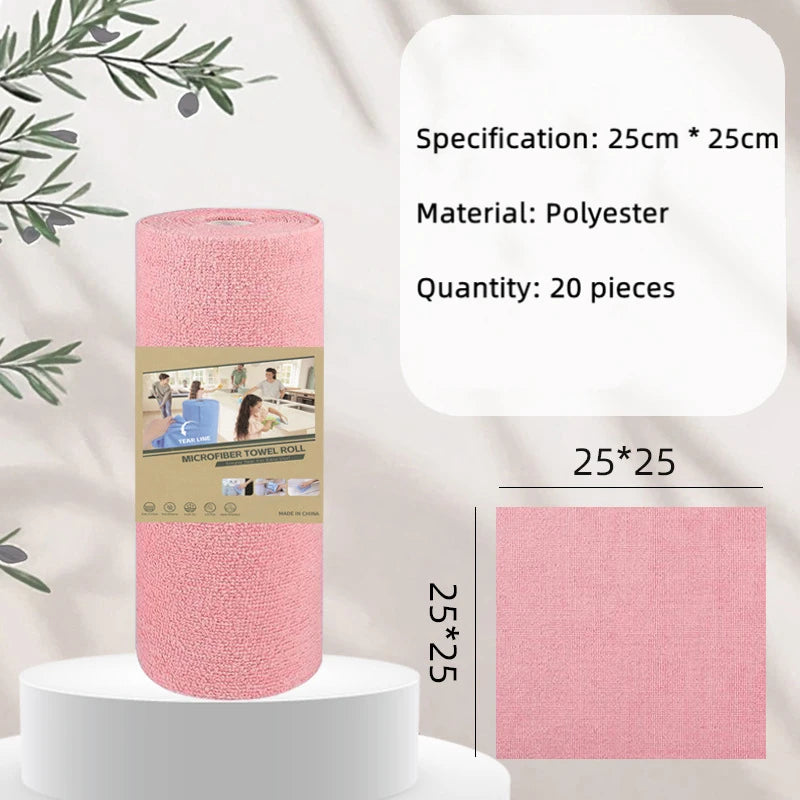 1Roll 20Sheets Reusable Microfiber Cleaning Wipes Household Kitchen Dish Rags Towel Rolls Wash Paper Towel Replacement Lint-Free