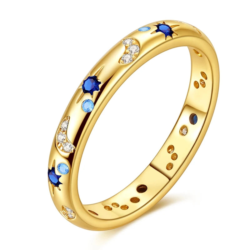 Original 925 Silver Sparkling Zircon Ring Stackable Classic Shine Stone Round Rings For Women Wedding Anniversary Jewelry Gift
