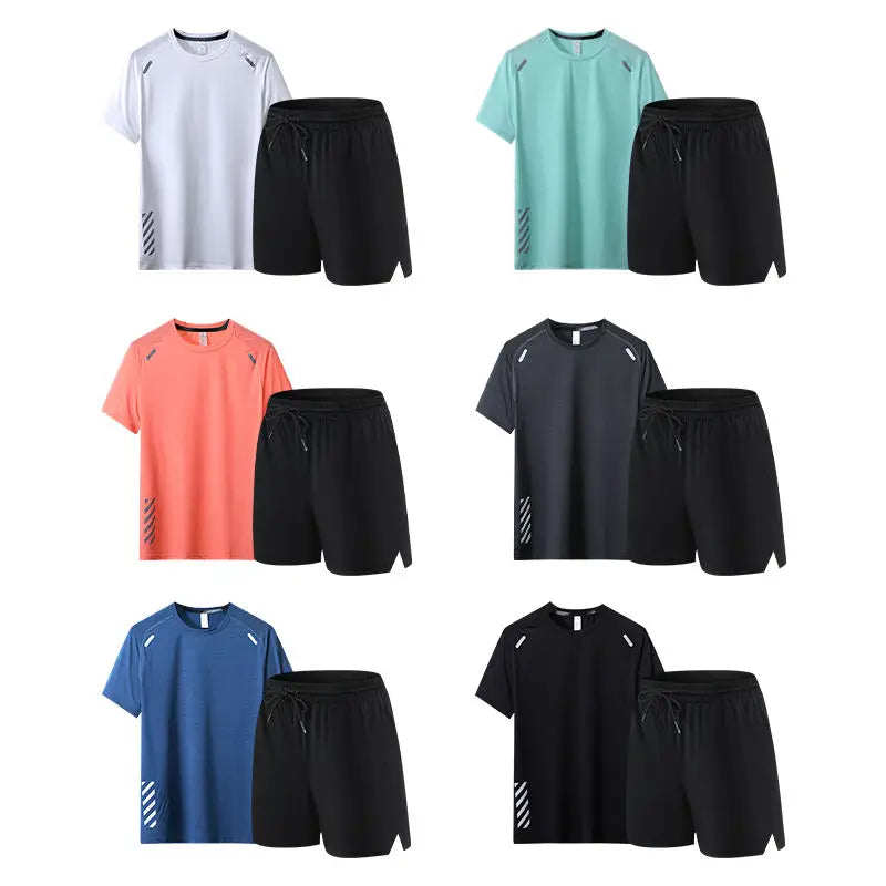 Summer Men's Sportswear Short Sleeve T-shirt Custom Printed LOGO Top Shorts Two-piece Round Neck Fitness Gym Running Suit Men