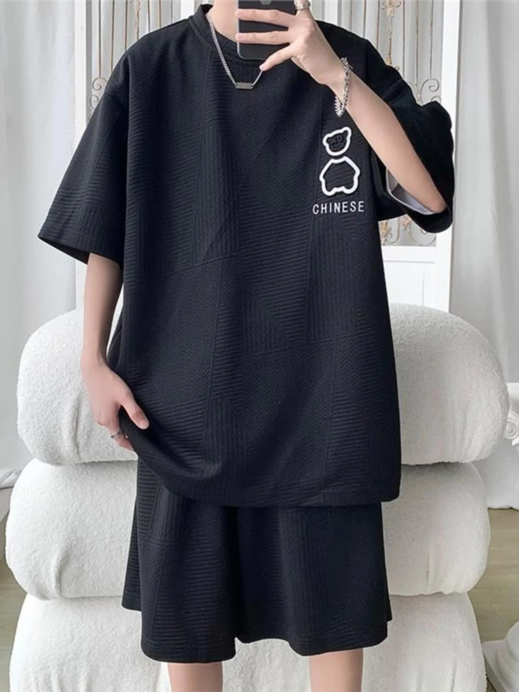 Casual Sportswear Set for Men Short Sleeve Five-Piece Pants Polyester Fiber Summer Collection Big Size T-Shirt And Shorts