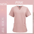 Women Men Solid Color Scrubs Top Short Sleeve Pockets Surgery Blouse V-neck Medical Clothes Unisex Dental Vet Surgical Uniforms