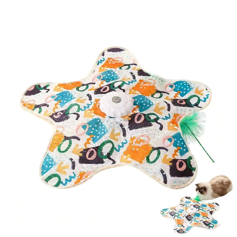 Interactive Cat Toys, Automatic Turntable Pet Game Cover With Moving Feather & Animal Chirps,Cat Enrichment Toy For Bored Cats