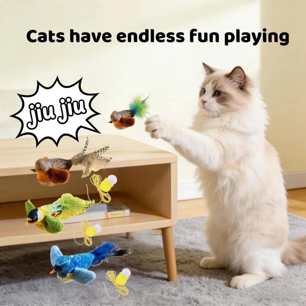Interactive Cat Bird Toy with Sound Smart Induction Realistic Feathers Catnip Hanging Wall Mount Hunting Gear Indoor Cats Kitten