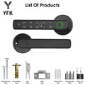 YFK Tuya 5-in-1 Smart Door Handle Lock Bluetooth Fingerprint Keyless Entry Lock Fake PIN NFC IC Card Temporary Password APP Remote Unlock Interior Smart Life Lock for Home Apartment Office Wooden Door