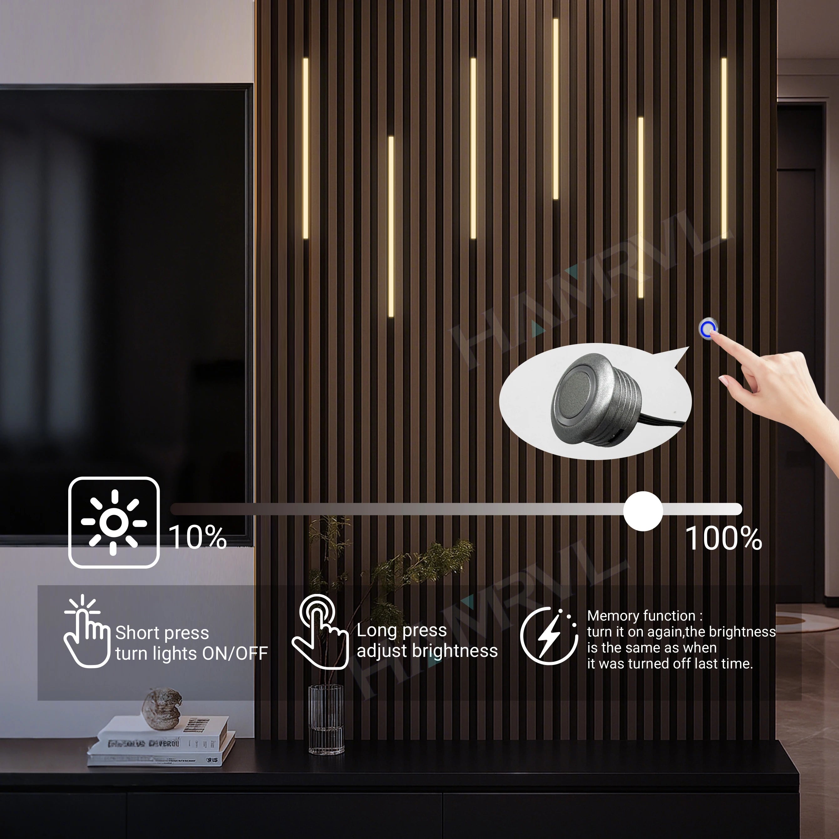 LED Recessed Lighting LED Strip Light for Wood Slat Wall Panel in Parallel with Touch Sensor, Self-Adhesive for Slat Wall Decor