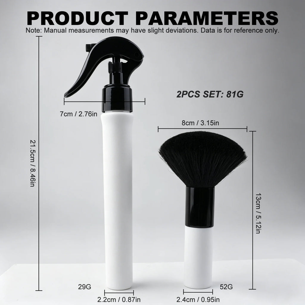 2PCS Professional Salon Barber Hairdresser Tools Set 30ML Fine Mist Sprayer Bottle For Barbershop Duster Cleaning Hair Brushes