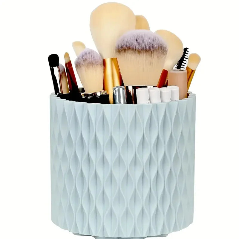 Rotating Makeup Organizer, Cosmetic Display Case with Brush Holder Perfume Tray, Storage Carousel for Vanity Bathroom Countertop